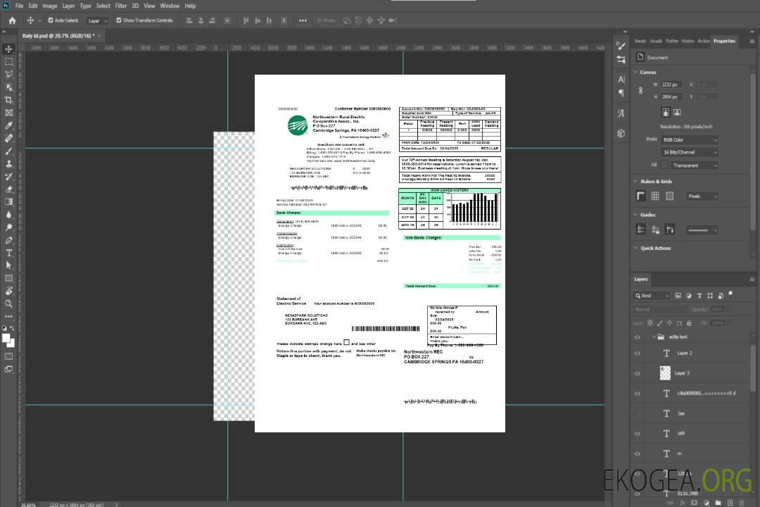 Modèle de facture de services publics pour les entreprises du nord-ouest des États-Unis, entièrement modifiable aux formats Word et PDF template